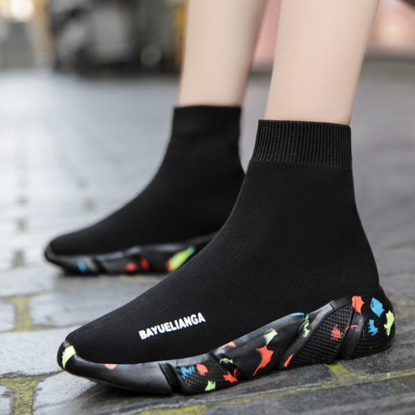 Solid Color Thick Bottom Increase Socks Shoes Women's New Season Wild Casual Elastic High To Help Fly Woven Women's Shoe