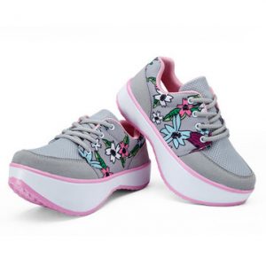 Special Sole Platform Rocker Sole Floral Print Lace Up Casual Shoes