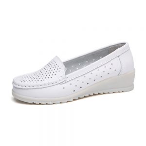 Split Leather White Wedges Slip On Lazy Flat Shoes