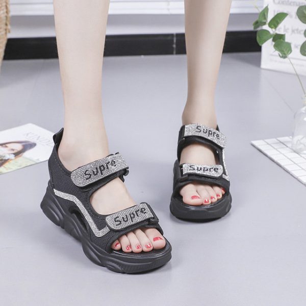 Sports Sandals Women's Season New Casual Sandals Flat Bottom Thick Rhinestone Wild Student Shoes