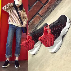 Sports Shoes Women's Season New Flying Woven Breathable Lace Women's Shoes Color Matching Muffin With Students Running S