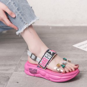 Sports Wind Sandals Female Season New Muffin Thick-bottom Rhinestone Fashion Transparent Open Toe Shoes