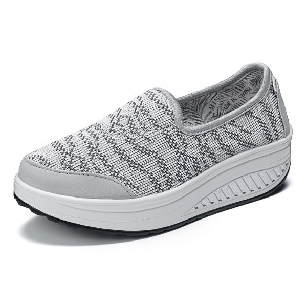 Stripe Mesh Platform Rocker Sole Slip On Sport Casual Shoes