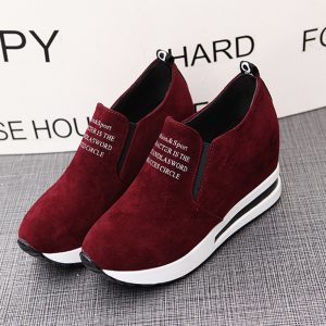 Suede Hidden Heel Slip On Casual Platform Black Shoes