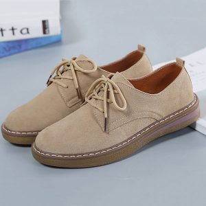 Suede Lace Up Pure Color Casual Flat Shoes