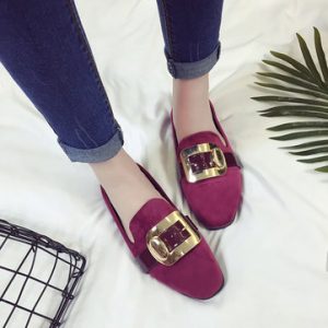 Suede Square Toe Buckle Decoration Slip On Flat Casual Shoes