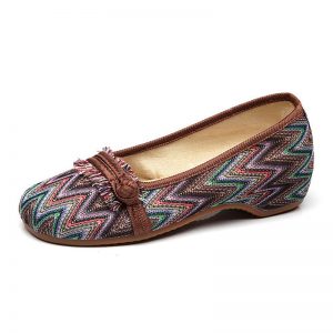 Tassel Color Match Old Peking Slip On Casual Flat Shoes