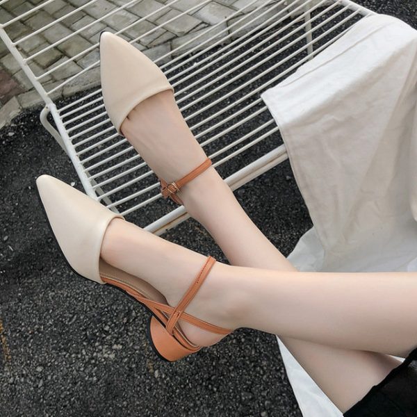 Thick Heel Sandals Female Season New Women's Shoes Pointed Head With A Buckle Work Shoes