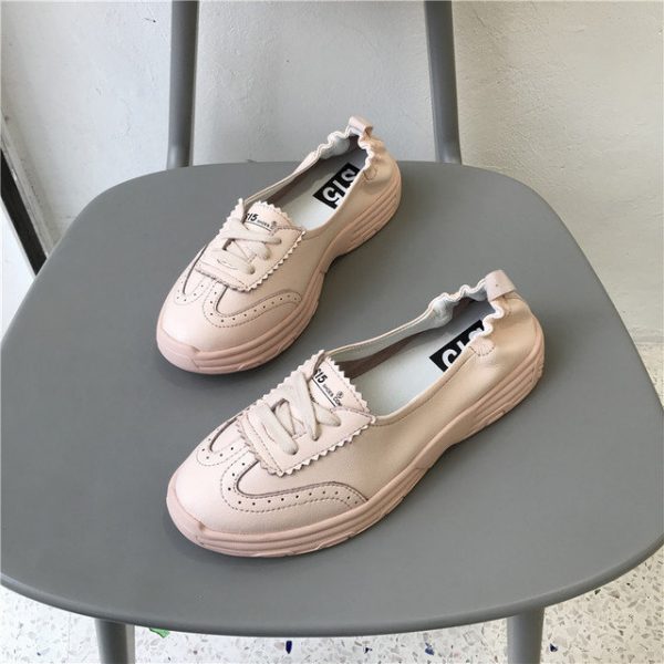 Thick-soled Leather White Shoes Brock Literary Casual Shallow Mouth With Soft Bottom Driving Travel Women's Shoes