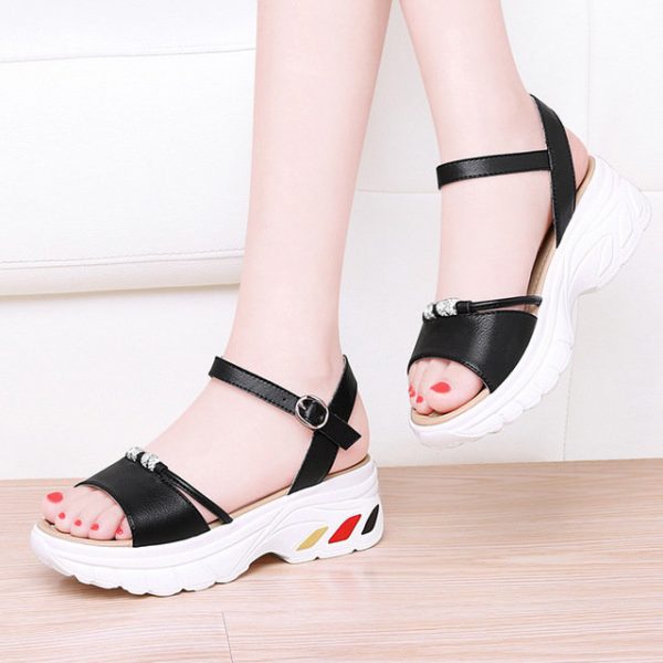 Tianlun Leather Word Belt Sandals Female New Fairy Wind Flat Bottom Ins Tide Women's Shoes Season