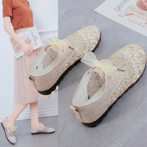 Tide Linen Shoes Women's Shoes Flat Bottom Lace Mesh Shoes Women's Lace Transparent Mesh Non-slip Soft Bottom Shoes