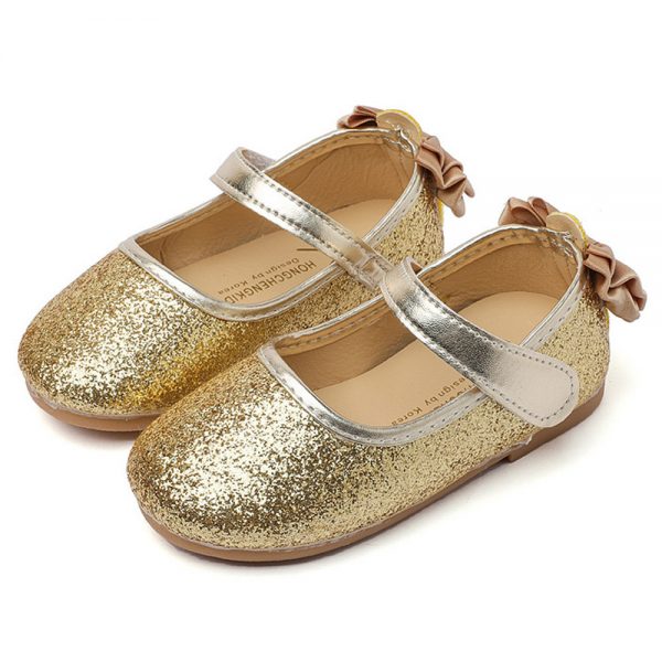 Toddler Girls Bling Vamp Bowknot Hook Loop Mary Jane Flat Casual shoes