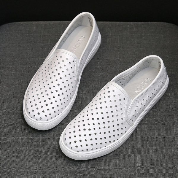 Trend Women's Shoes Leather White Shoes Increase Casual Sandals Women's Breathable Hollow Shoes