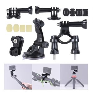 Universal Mount Base Accessories Holder Support w/ Suction Cup + Flat/Round Mount + Bicycle Mount for Sports Action Cam 360