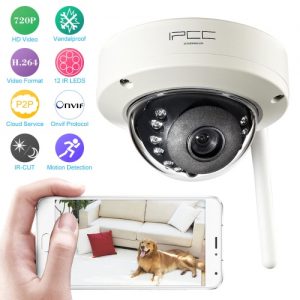 Vandalproof Wireless P2P Wifi IP Camera 1/4" CMOS 1.0 Megapixel 720P Plug&Play ONVIF H.264 12 LED IR-Cut Night Vision Motion Detection Email Alarm 802.11 b/g/n