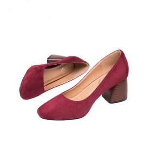 Vintage Pure Color Suede Square Heel Casual Shoes