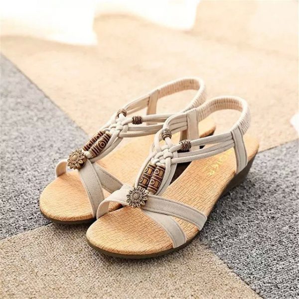 Wedge Sandals Female Season New Bohemian Beaded Fish Mouth Sandals Women's Shoes