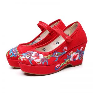 Wedges Embroidered Buckle Folkways Shoes