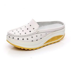 White Hollow Out Platform Rocker Sole Backless Slip On Shoes