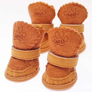 Winter Detachable Closure Dog Booties Pet Dog Warm Boots Suede Pet Shoes Footwear 4 Pcs