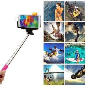 Wired Cable Remote Shooting Control Shutter Selfie Self-timer Extendable Monopod Handheld Grip Pole Stick for iPhone Samsung Sony IOS 5.0 Android 4.2 System or above