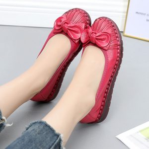 Women Bowknot Genuine Leather Soft Sole Bowknot Casual Flat Shoes