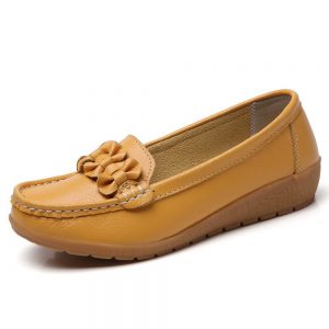 Women Bowknot Stitching Soft Sole Casual Leather Flat Shoes