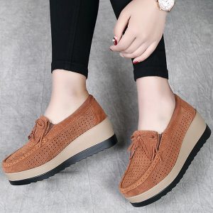 Women Casual Hollow Out Breathable Bowknot Platform Shoes