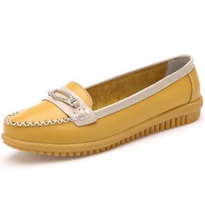 Women Casual Leather Shoes Colors Pointed Toe Flats Soft Sole Slip On Leather Loafer Shoes