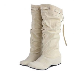 Women Casual Mid Calf Suede Boots Leather Elevator Shoes