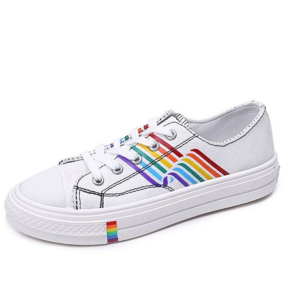 Women Casual Rainbow Canvas Lace Up Flat Shoes