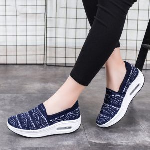 Women Casual Rocker Sole Mesh Slip On Platform Shake Shoes