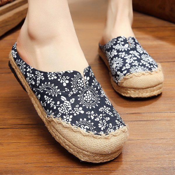 Women Casual Small Floral Flax Shoes