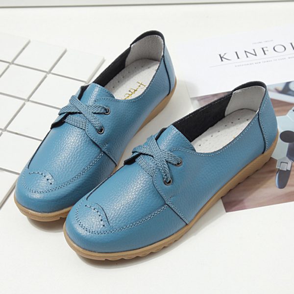 Women Casual Soft Genuine Leather Slip On Bean Shoes