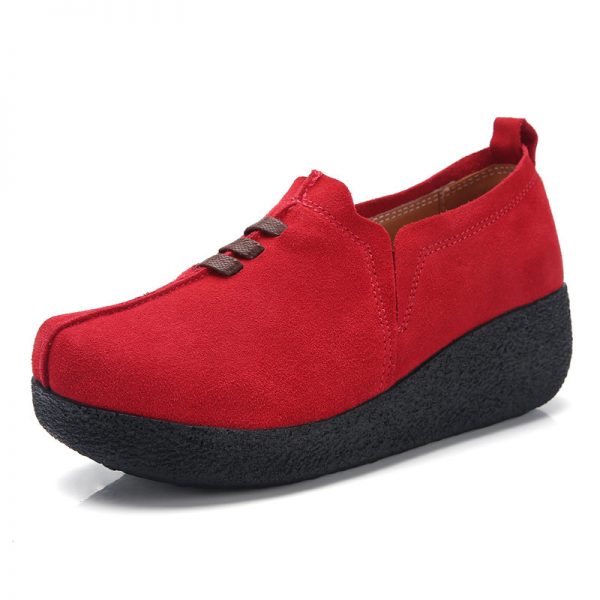 Women Casual Soft Suede Leather Round Toe Slip On Shake Shoes