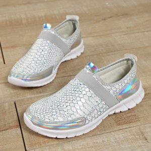 Women Casual Sports Snake Skin Sequined Slip On Shoes