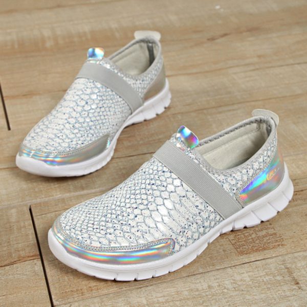 Women Casual Sports Snake Skin Sequined Slip On Shoes