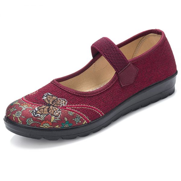 Women Cloth Flower Butterfly Pattern Elastic Band Flat Shoes