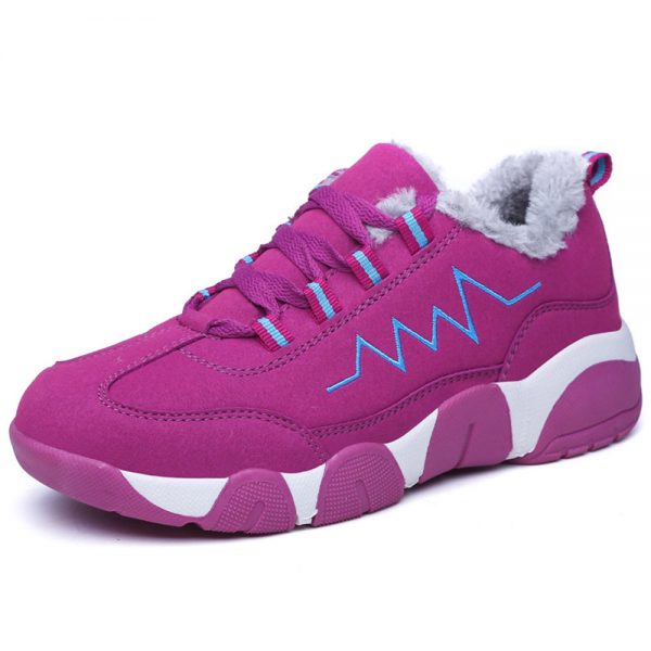 Women Color Match Suede Lace Up Warm Lined Sport Shoes