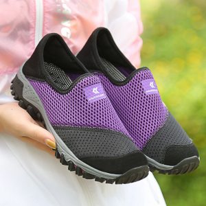 Women Color Splicing Slip On Casual Mesh Outdoor Hiking Shoes