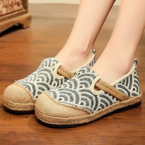 Women Comfy Soft Straw Round Toe Slip On Flat Shoes