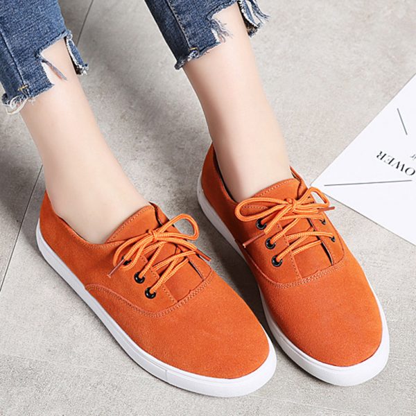 Women Comfy Suede Solid Color Lace Up Flat Shoes