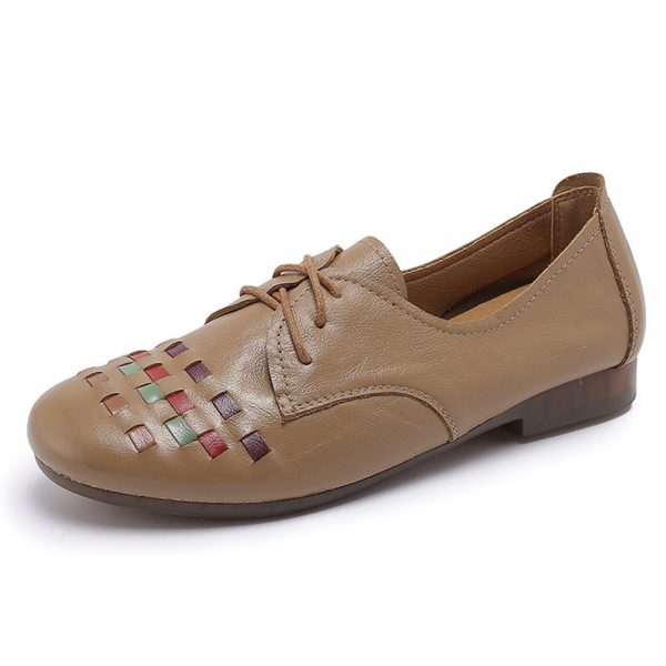 Women Geniune Leather Lace Up Slip Resistant Casual Flat Shoes