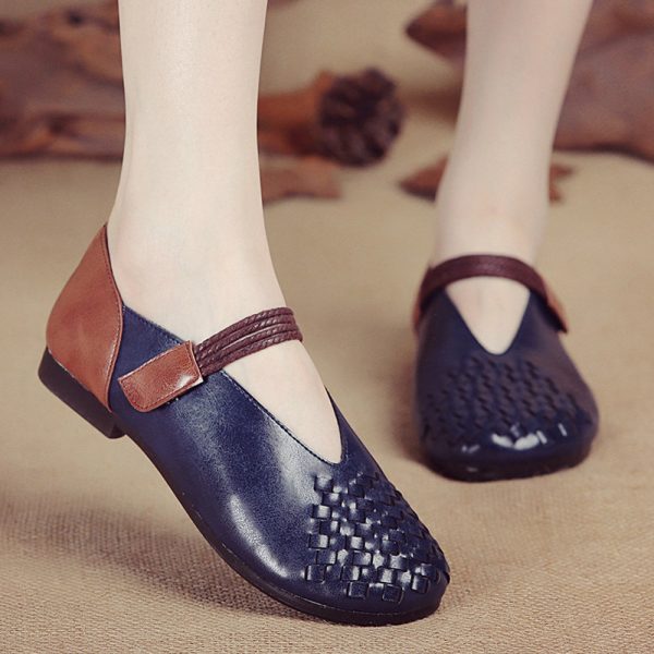 Women Genuine Leather Knitted Casual Hook Loop Flat Shoes