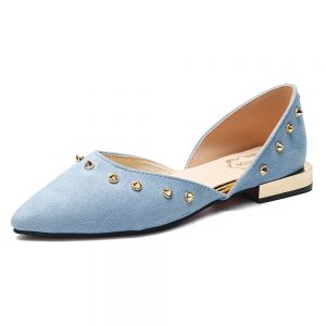 Women Ladies Retro Casual Rivet Pointed Toe Slip On Flat Shoes