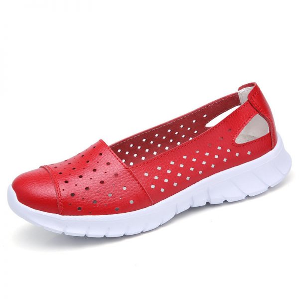 Women Leather Hollow Out Slip On Flat Lazy Casual Shoes