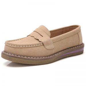 Women Leather Solid Color Boat Shoes Casual Flat Loafers