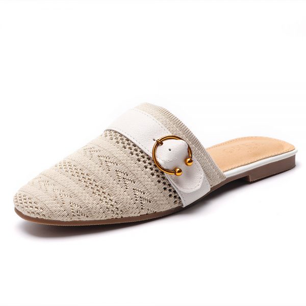 Women Mesh Metal Decoration Casual Backless Flat Shoes