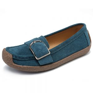 Women Metal Suede Slip On Flat Loafers Casual Solid Color Boat Shoes