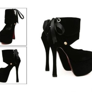 Women Sexy High Heels Platform Sole Ribbon Shoes Pumps Black